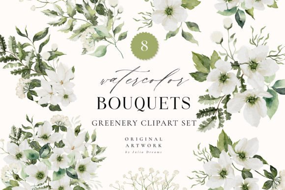 A Hand-Painted Digital Bouquet: Greenery Floral Flowers Bouquet 1