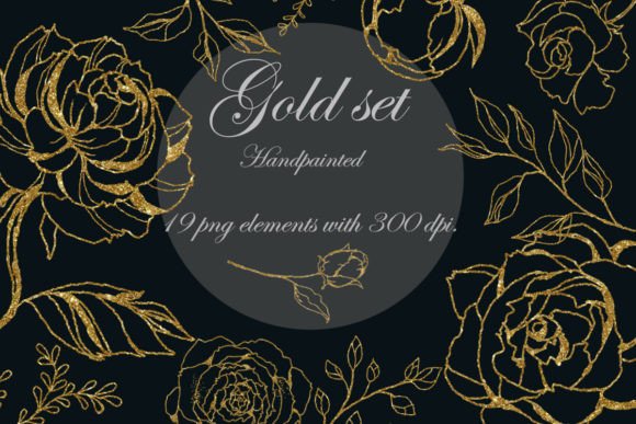 Elegant Gold Floral Clipart PNG for Creative Projects