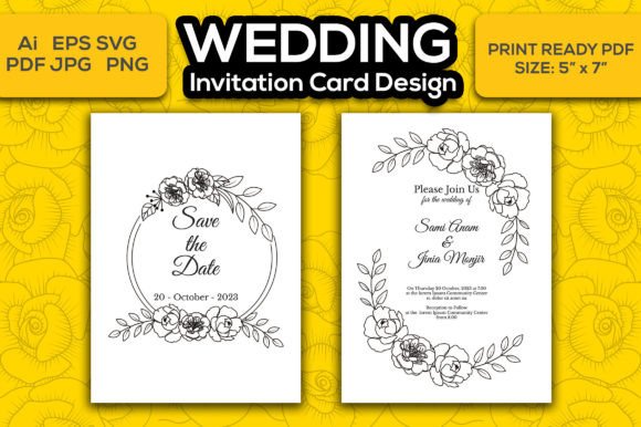 Floral Wedding Card Design: SVG, PNG Templates for Print