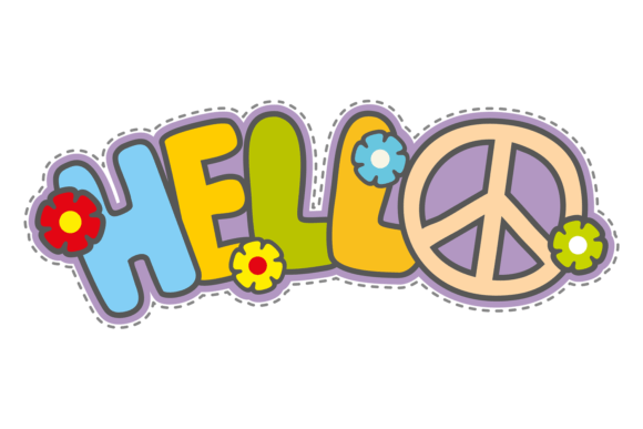 Hello Lettering in Floral Hippie Style
