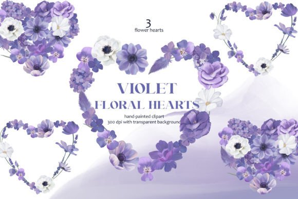 Purple Floral Hearts Set PNG: Your Go-To Creative Resource