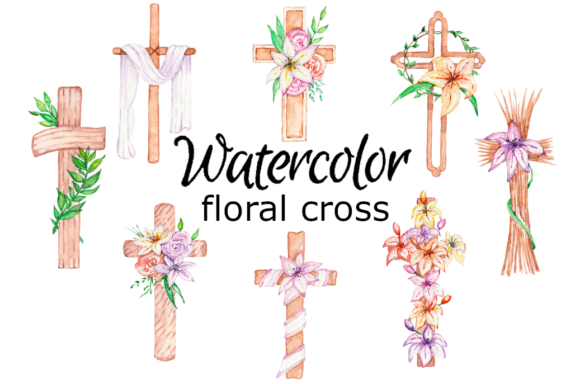 The Art of Crafting Easter Elegance with WATERCOLOR CLIPART Floral Cross Easter
