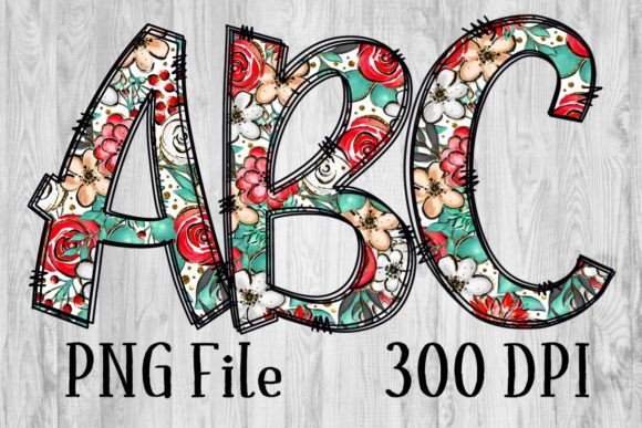 The Red Teal Floral Alphabet as a Sublimation Asset